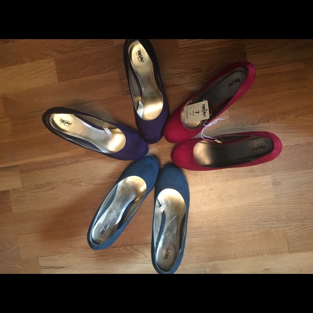 Three pairs of faux suede, mint condition pumps!